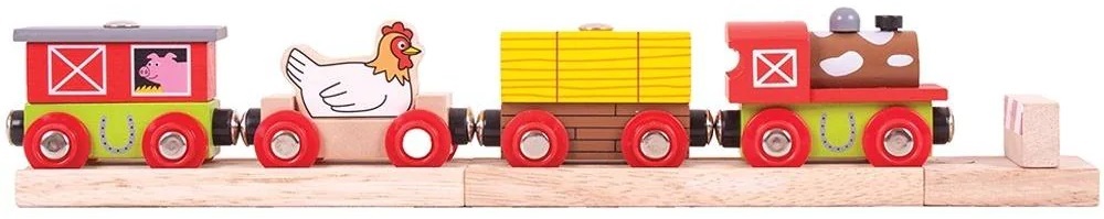 Set din lemn pentru copii Bigjigs - Tren de fermă