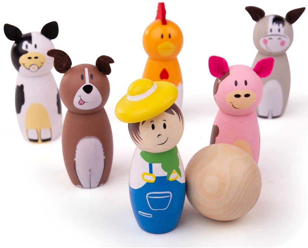 Mini bowling din lemn pentru copii Bigjigs - Ferma
