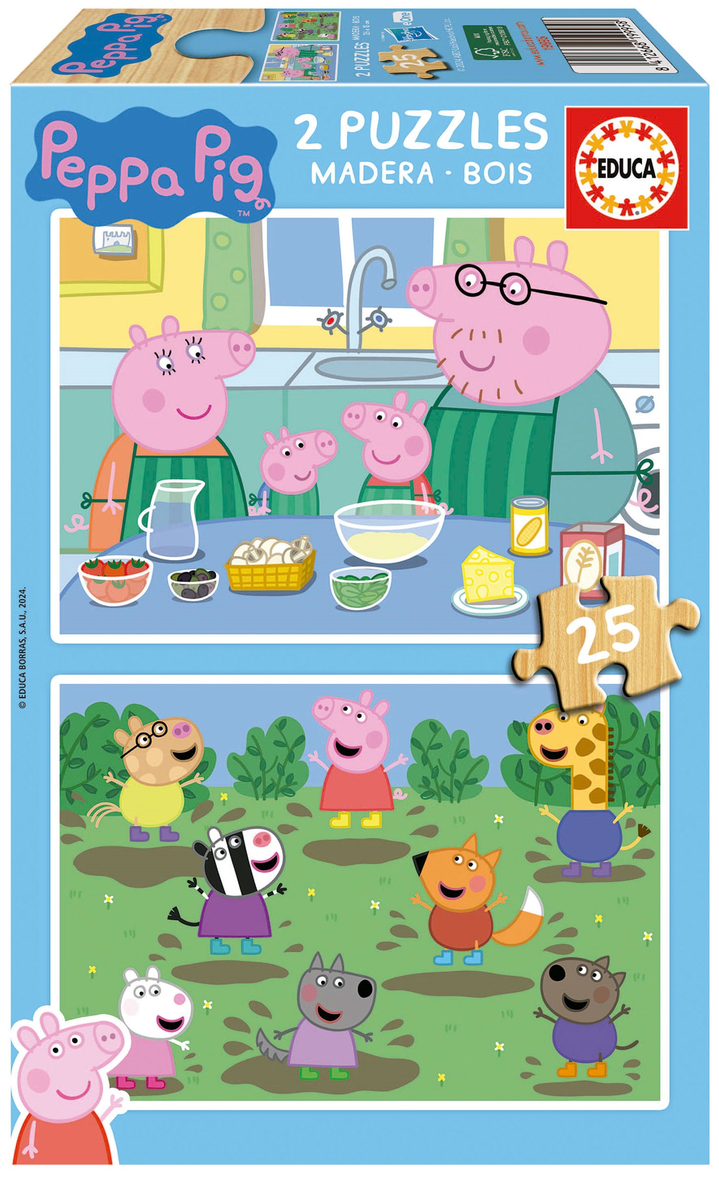 Puzzle de lemn pentru copii Educa din 2 х 25 de piese - Purcelușa Peppa