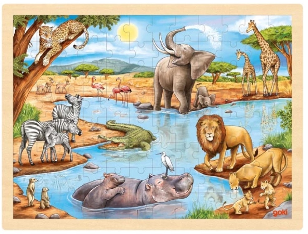 Puzzle din lemn pentru copii Goki - African Savannah, 96 de piese