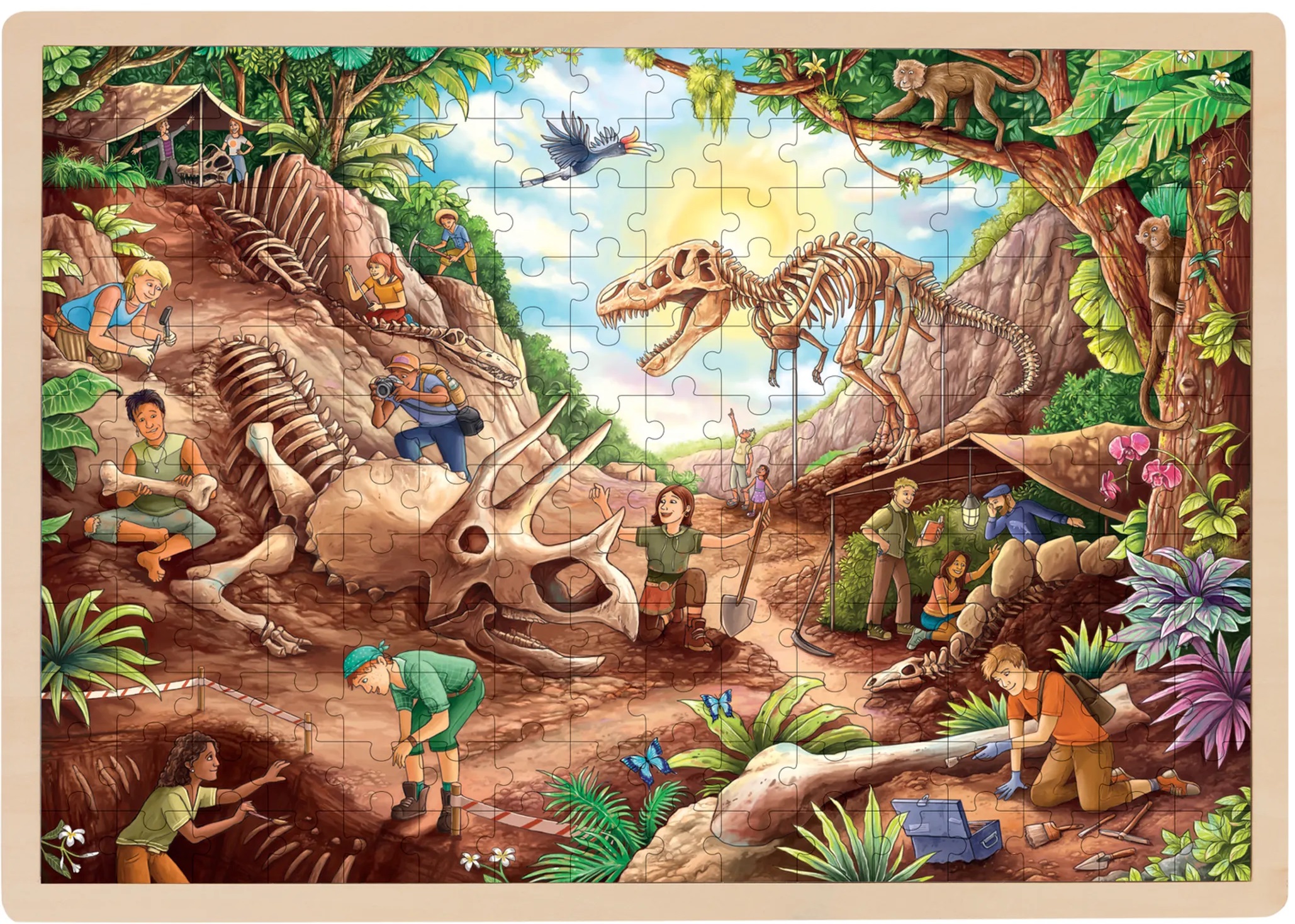 Puzzle din lemn pentru copii Goki - Fosile de dinozauri, 96 piese