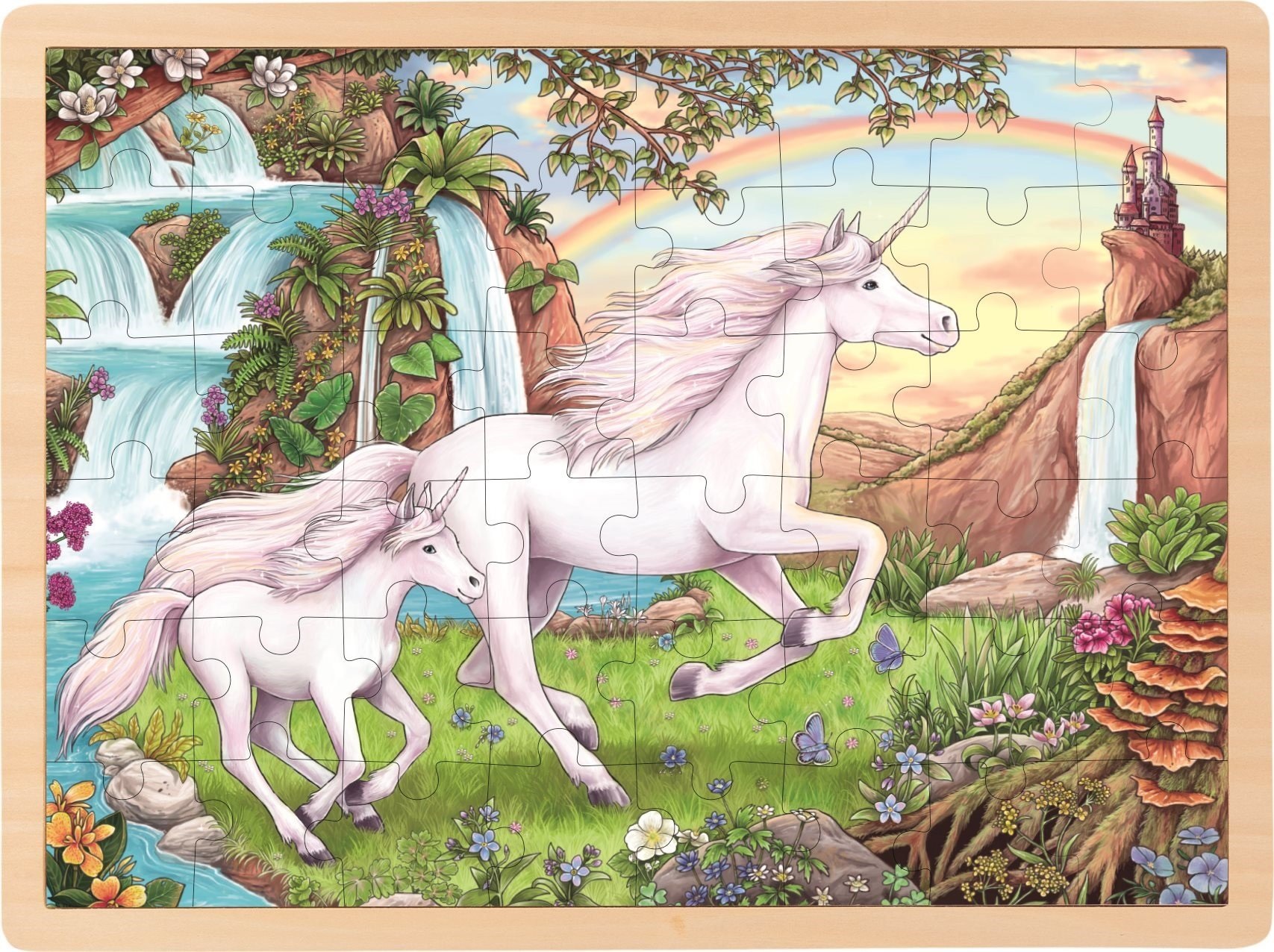 Puzzle din lemn pentru copii Goki - Unicorn, 48 de piese