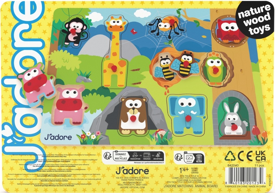 Puzzle din lemn pentru copii J′adore din 10 piese - Animale