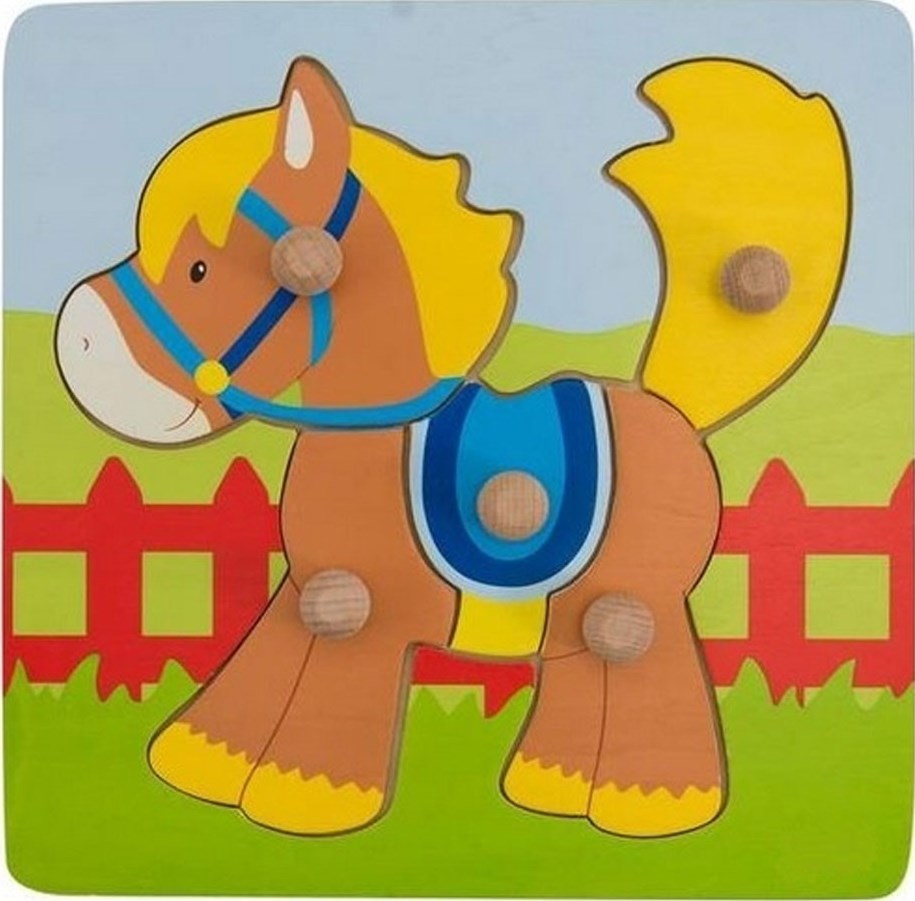 Puzzle din lemn pentru copii cu mânere Goki - Horse