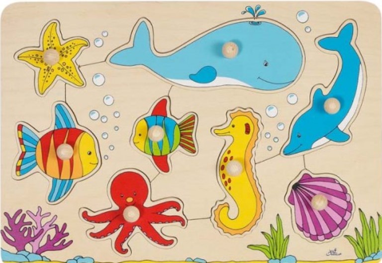Puzzle din lemn pentru copii cu mânere Goki - Seabed