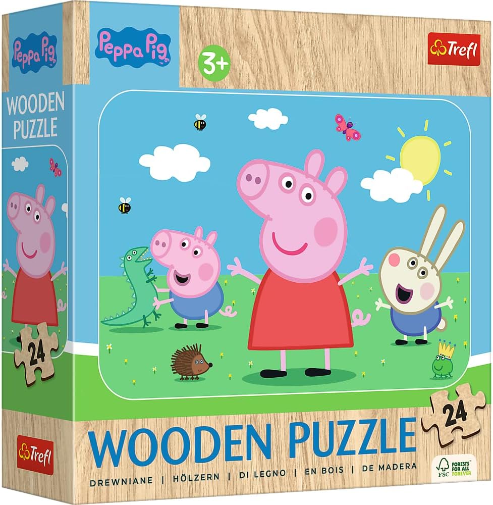 Puzzle din lemn pentru copii  Trefl din  24 piese - Faceți cunoștință cu minunata Peppa