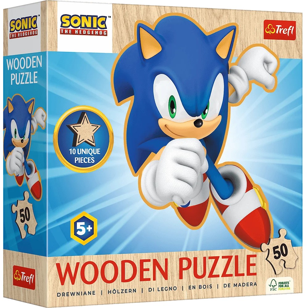 Puzzle din lemn pentru copii Trefl din 50 piese - Sonic fericit