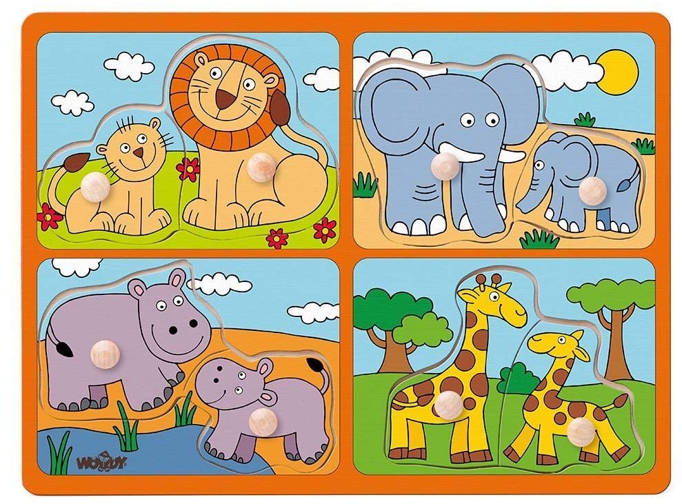 Puzzle din lemn pentru copii Woody cu manere - Animale din Africa