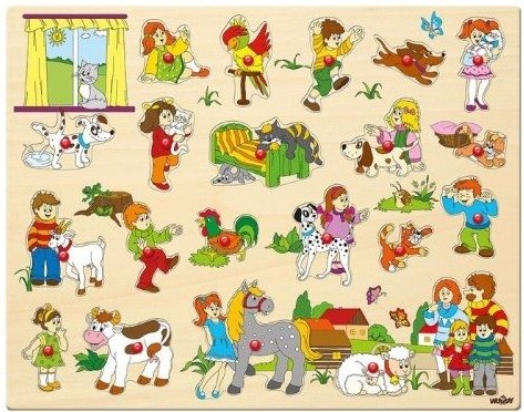 Puzzle din lemn pentru copii  Woody cu manere - O zi in ferma