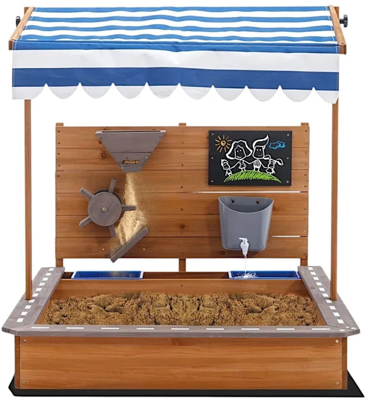 Nisipitor din lemn pentru copii Ginger Home - Cu acoperiș reglabil și accesorii