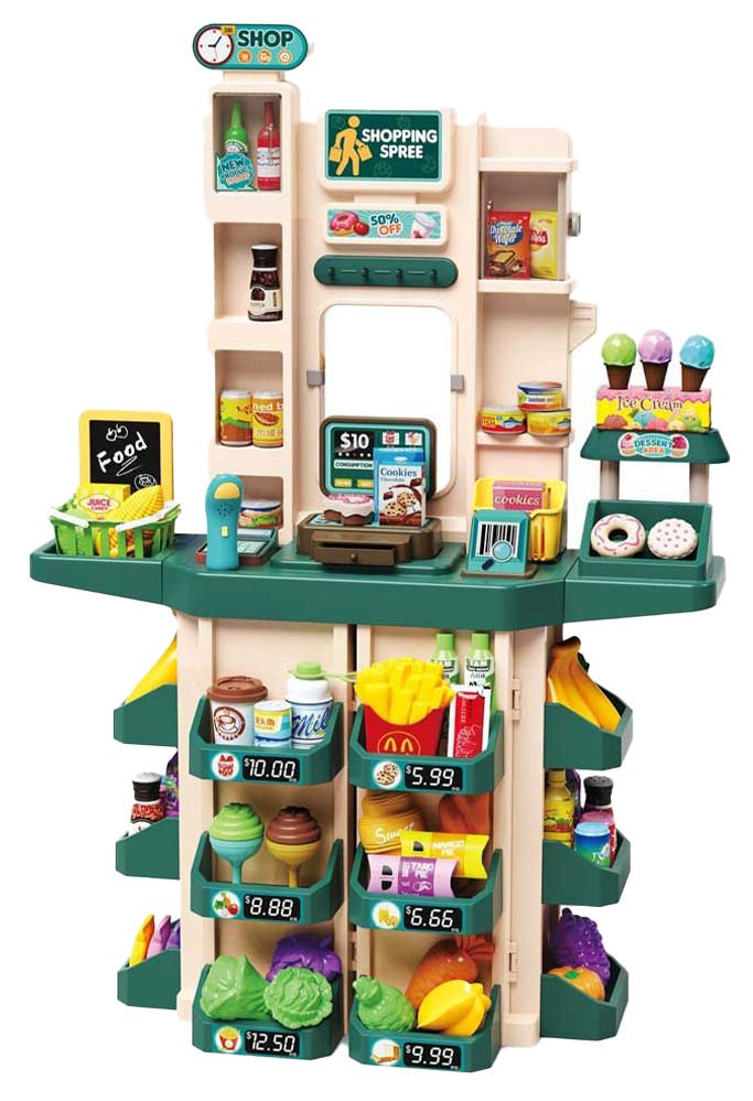 Set de joacă pentru copii 3 în 1 Felyx Toys - Supermarket, 71 piese