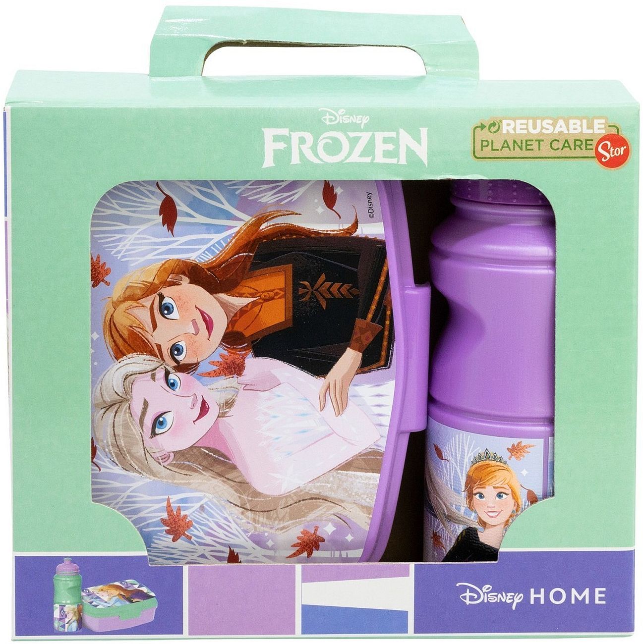 Set pentru copii Stor Frozen - Autumn Leaves, sticlă și cutie cu mâncare