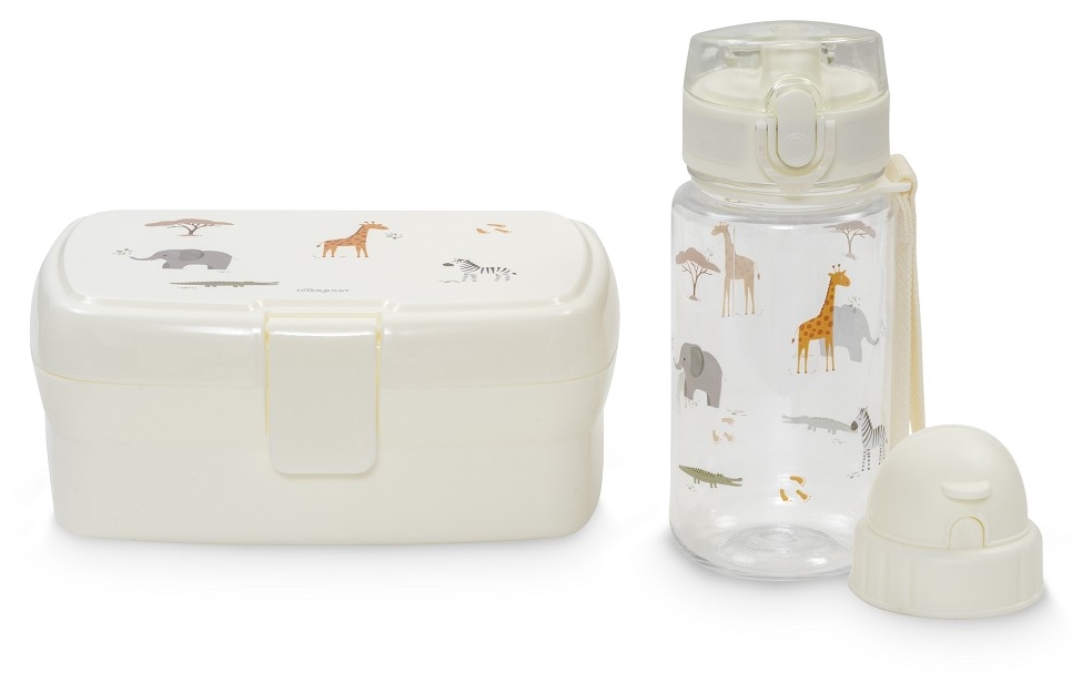 Set pentru hrănire copii Interbaby - Jirafa Savanna, cutie pentru mâncare și sticlă, bej