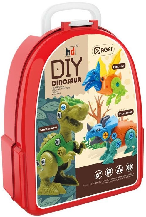 Set de asamblare pentru copii Raya Toys -  Dinozauri, 2 piese, cu unealta