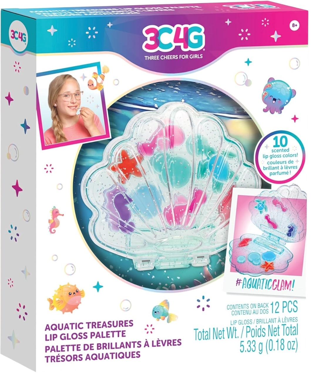 Set cosmetic pentru copii  3C4G - Paletă de luciu de buze, Aquatic Treasures