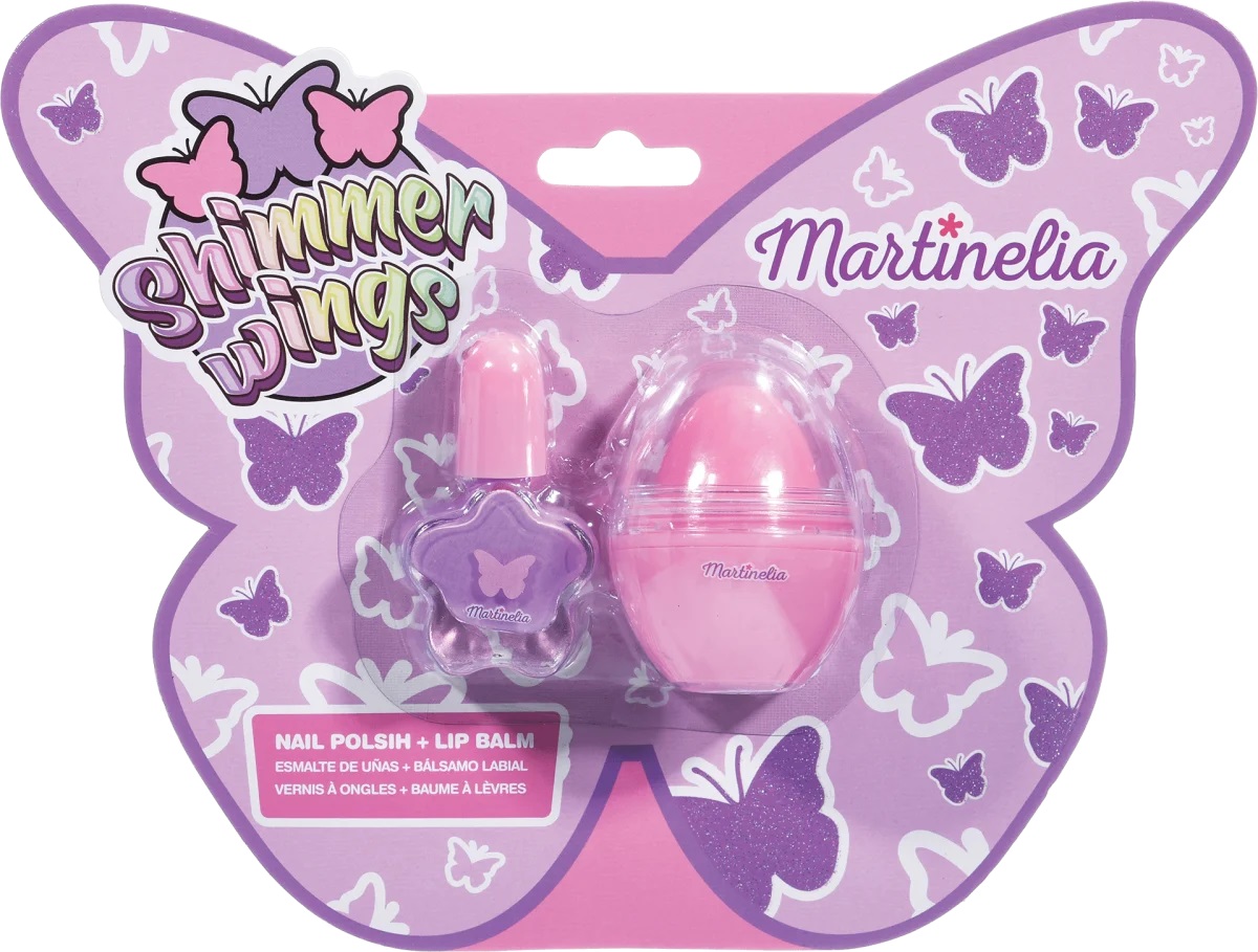 Trusa de cosmetice pentru copii Martinelia - Shimmer Wing, balsam de buze și lac de unghii
