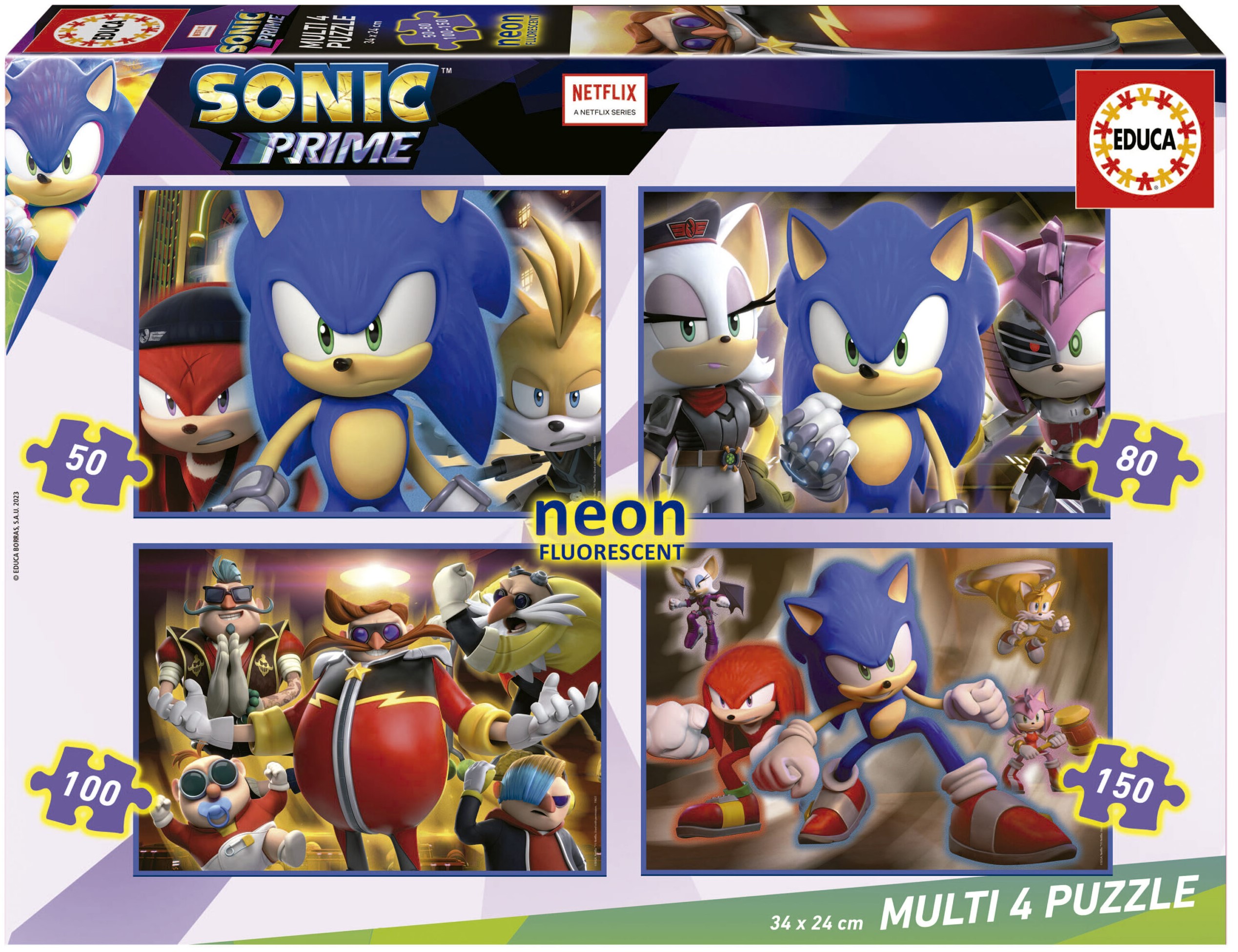 Puzzle neon pentru copii Educa 4 în 1 - Sonic