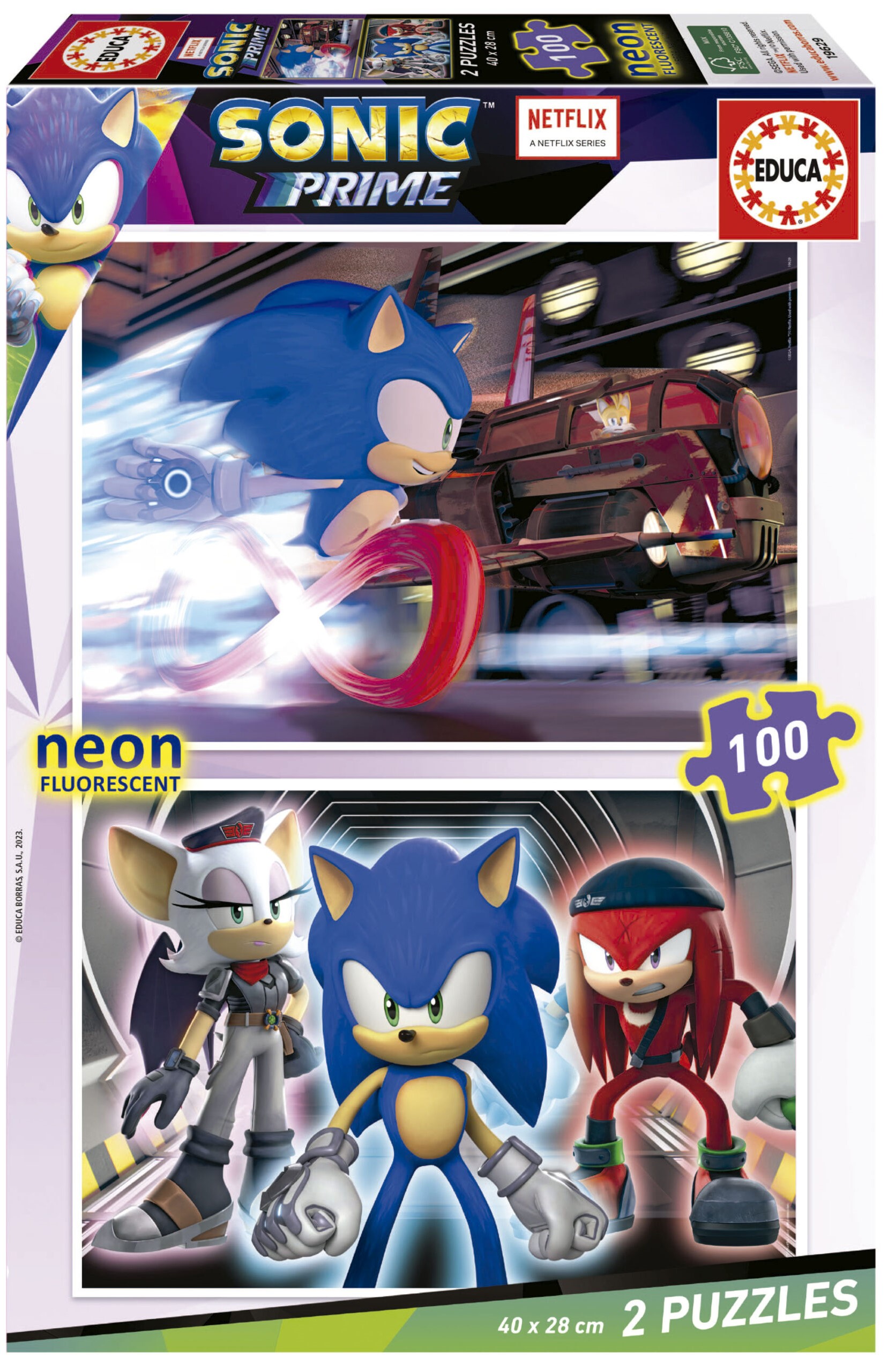 Puzzle neon pentru copii Educa din 2 x 100 piese - Sonic