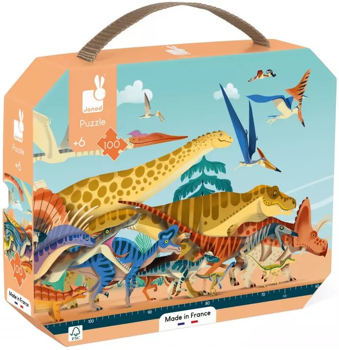 Puzzle panoramic pentru copii Janod din 100 de piese - Dinozauri