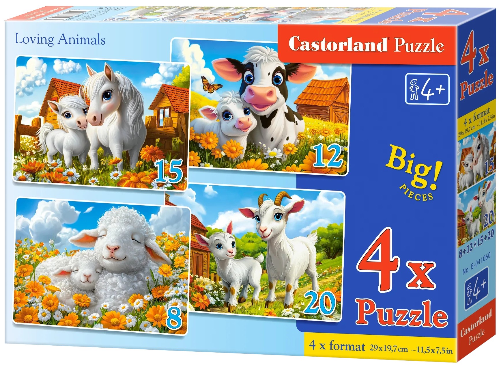 Puzzle pentru copii Castorland 4 în 1 - Iubirea animalelor