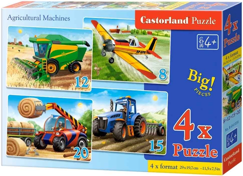 Puzzle pentru copii Castorland 4 în 1  - Mașini agricole