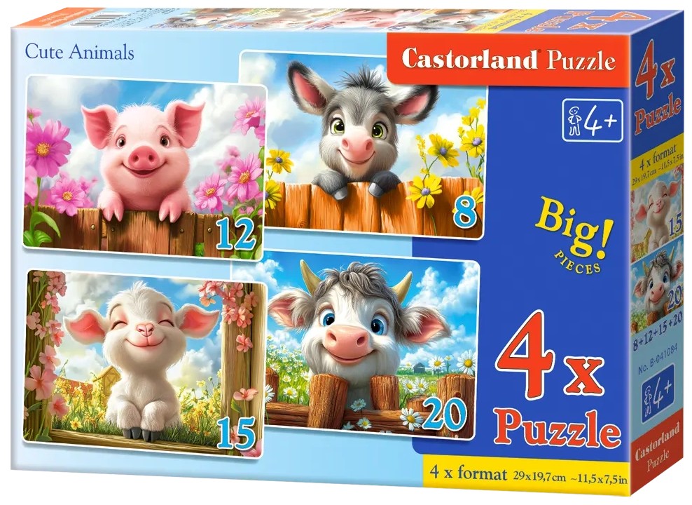 Puzzle pentru copii Castorland 4 în 1 - Animale drăguțe