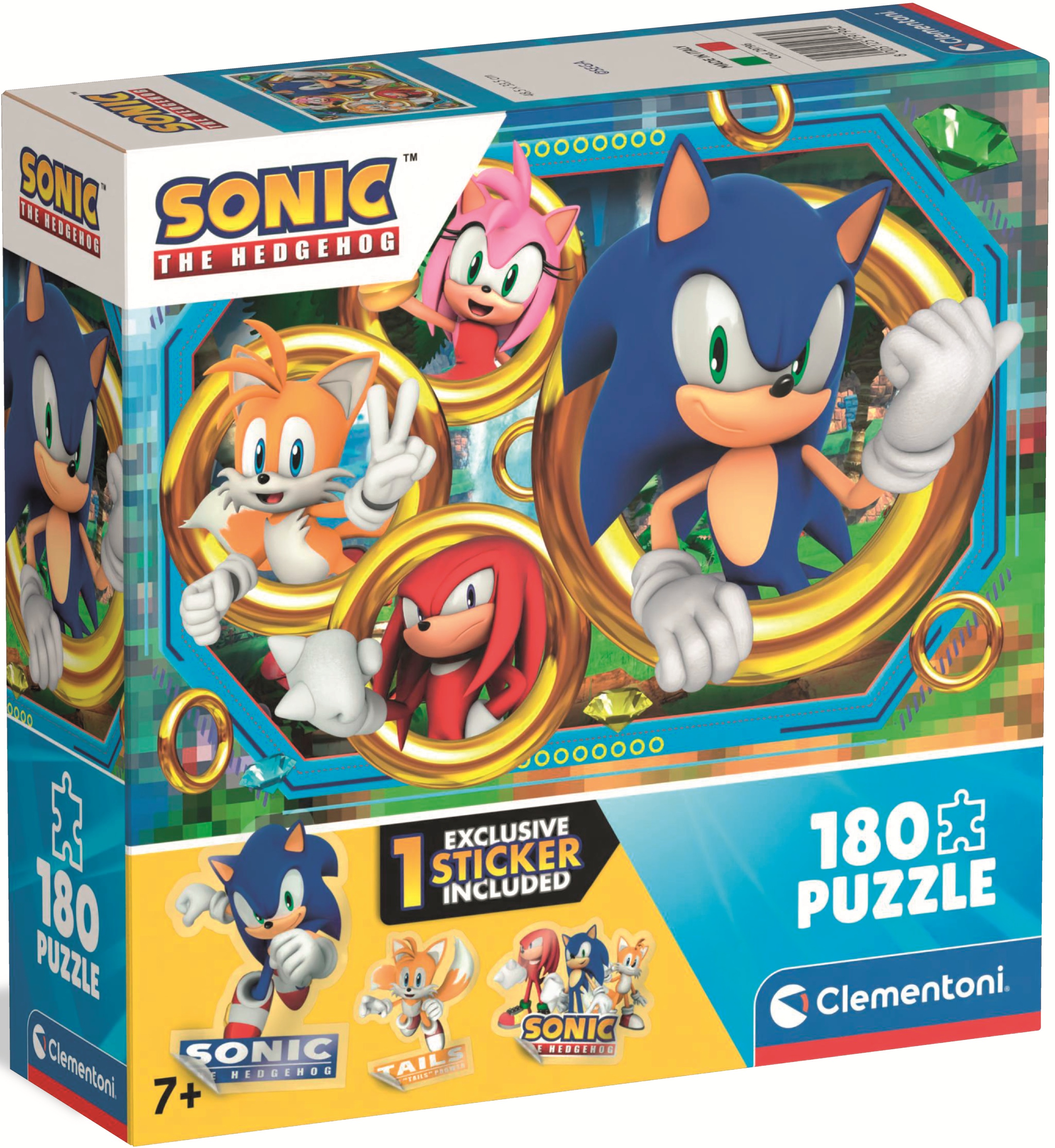 Puzzle pentru copii Clementoni din 180 piese - Sonic Ariciul, cu sticker, tip 1