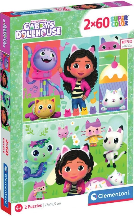 Puzzle pentru copii  Clementoni de la  2 x 60 piese -Casă de păpuși a lui Gabby