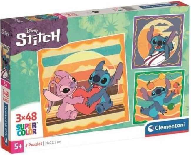 Puzzle pentru copii Clementoni din 3 х 48 piese - Disney Stitch