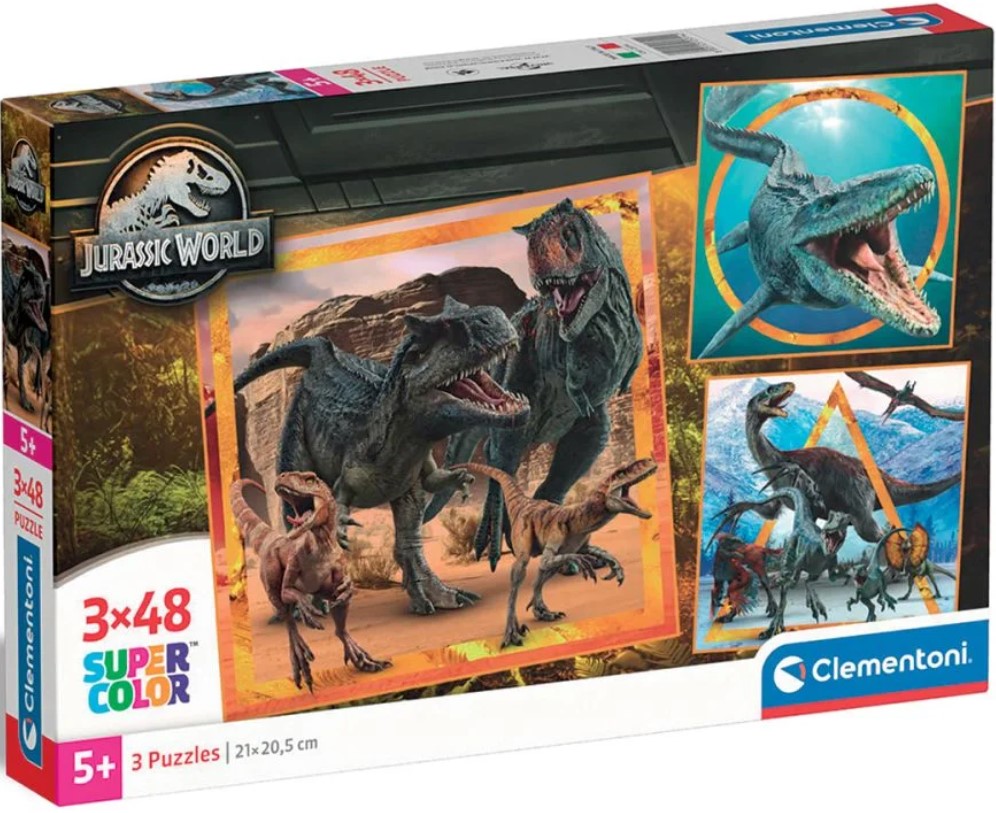 Puzzle pentru copii  Clementoni din  3 x 48 piese - lumea jurasică