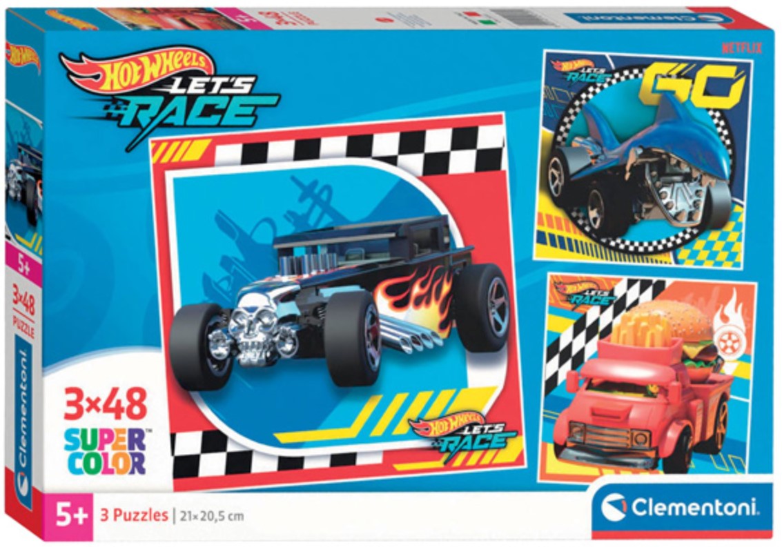 Puzzle pentru copii  Clementoni din 3 x 48 piese - Hot Wheels