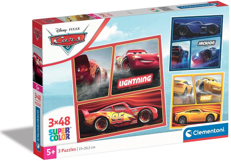 Puzzle pentru copii Clementoni din 3 x 48 piese - Mașinile (opțiunea 1)