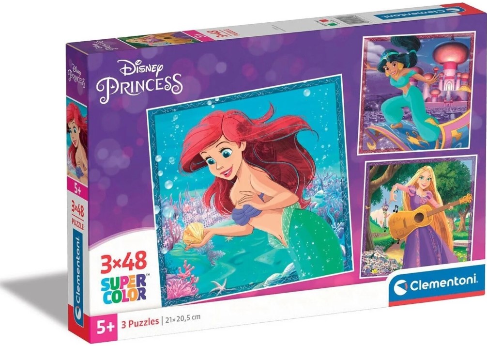 Puzzle pentru copii Clementoni din 3 x 48 piese - Prințese Disney