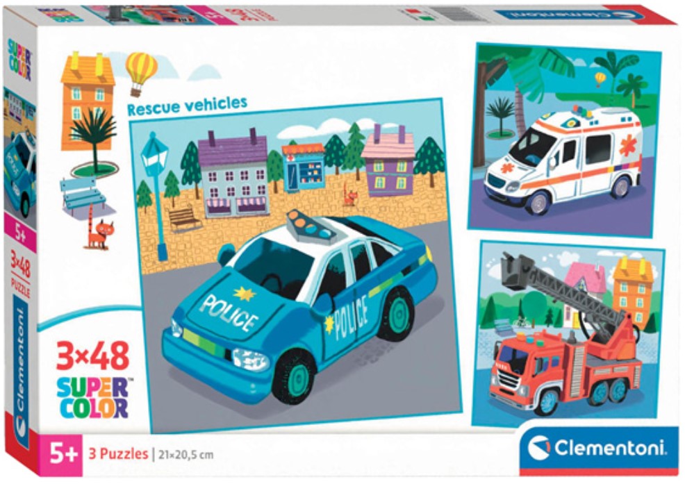 Puzzle pentru copii  Clementoni de la  3 x 48 piese - Vehicule de urgență