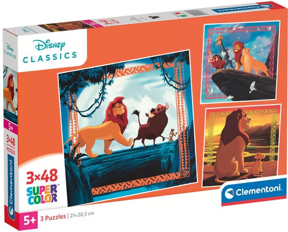Puzzle pentru copii  Clementoni din 3 x 48 piese - Regele Leu