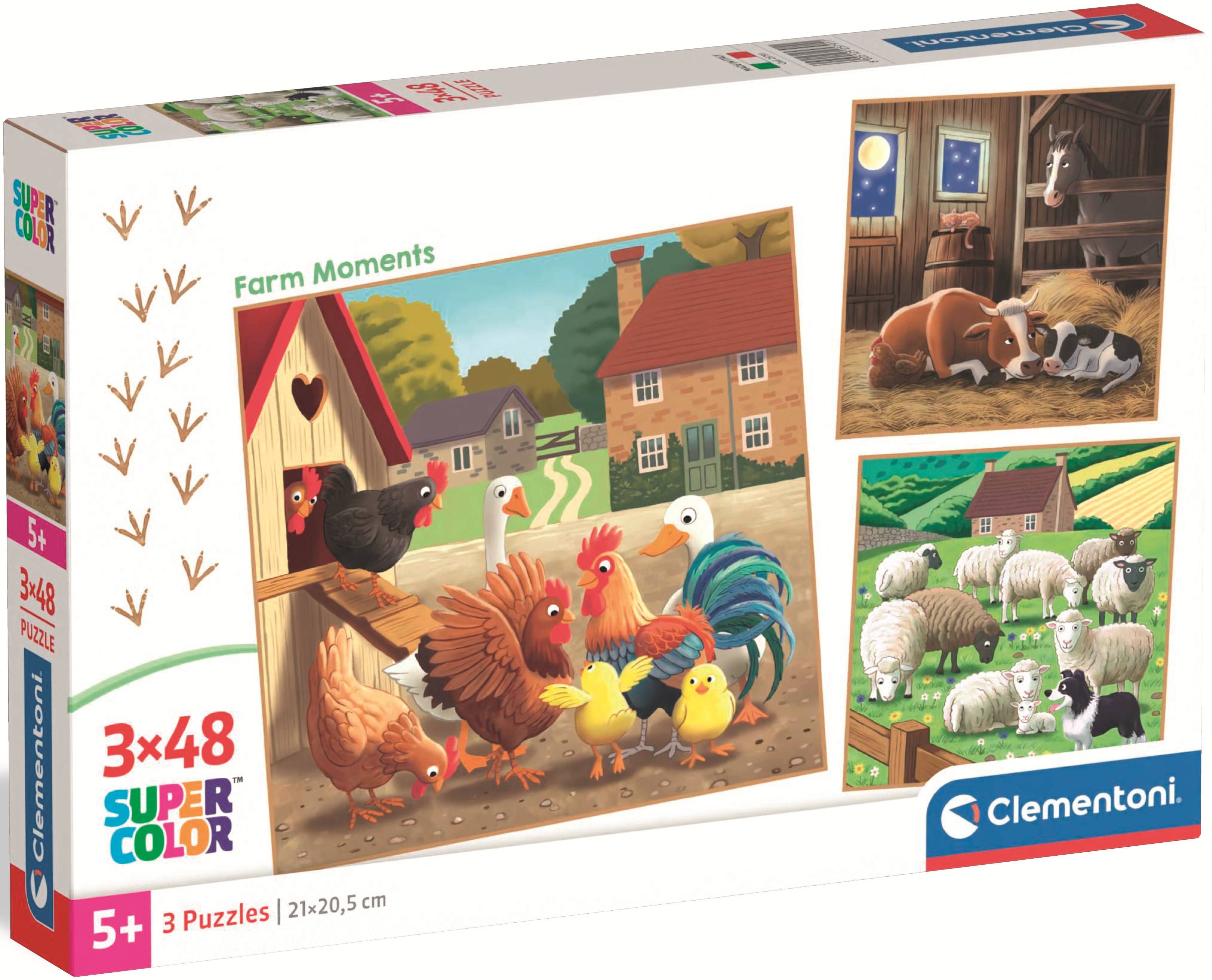 Puzzle pentru copii Clementoni din 3 x 48 piese - Viața la fermă