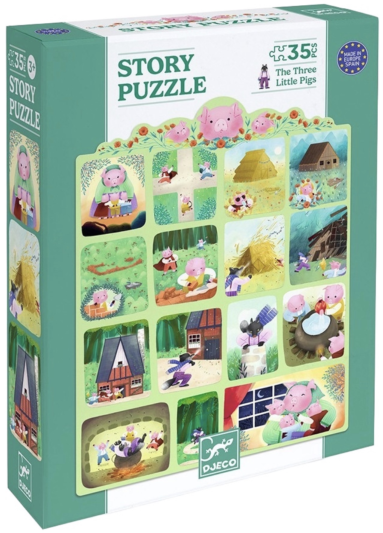 Puzzle pentru copii Djeco Story Puzzle - Cei trei purceluși, 35 piese