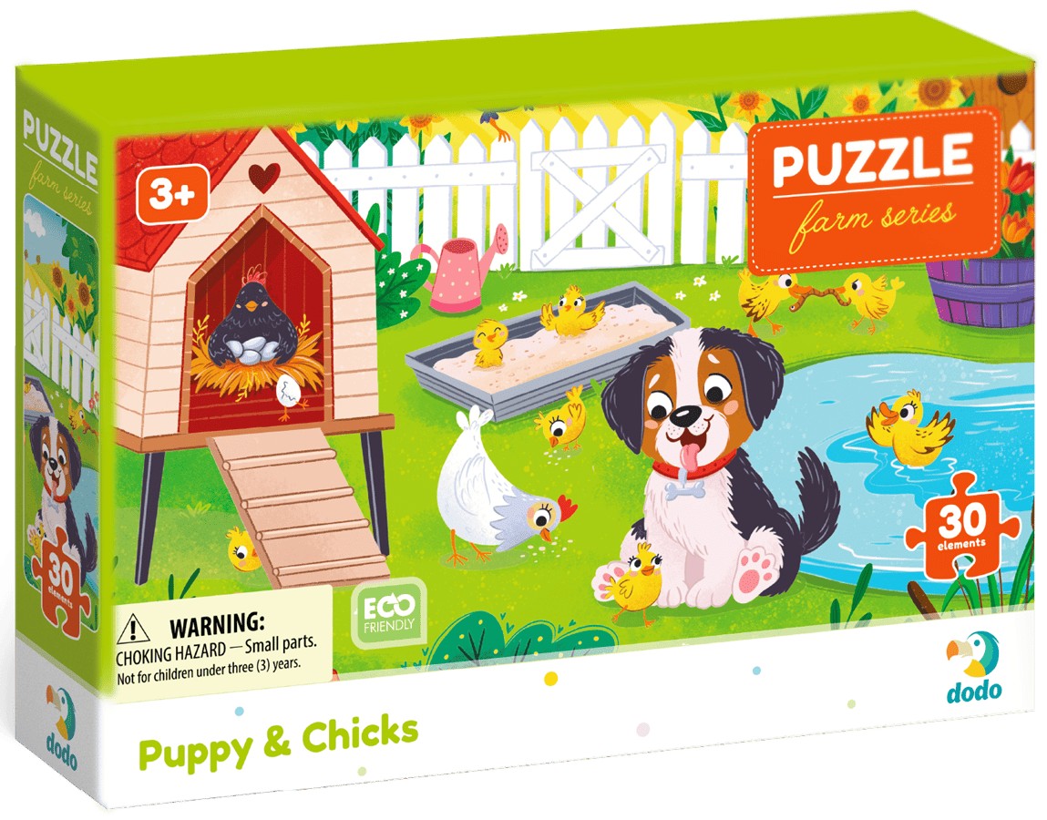 Puzzle pentru copii DoDo din 30 piese - Cățeluș și pui