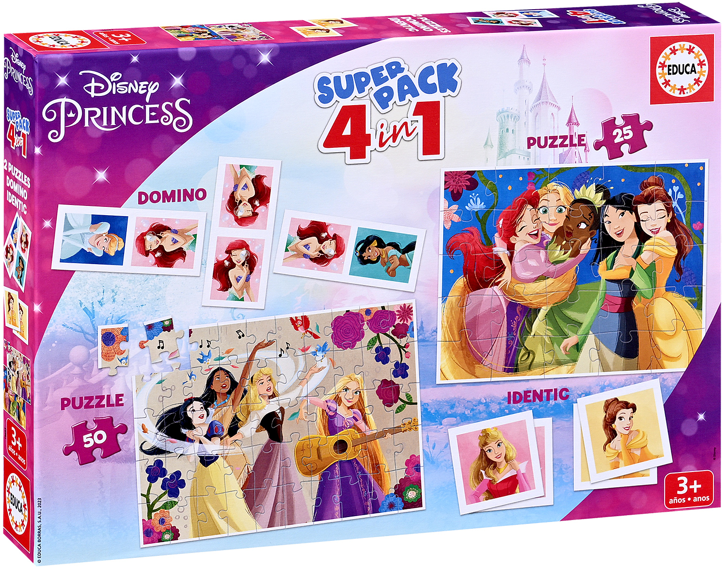 Puzzle pentru copii Educa 4 în 1 - Prințese Disney