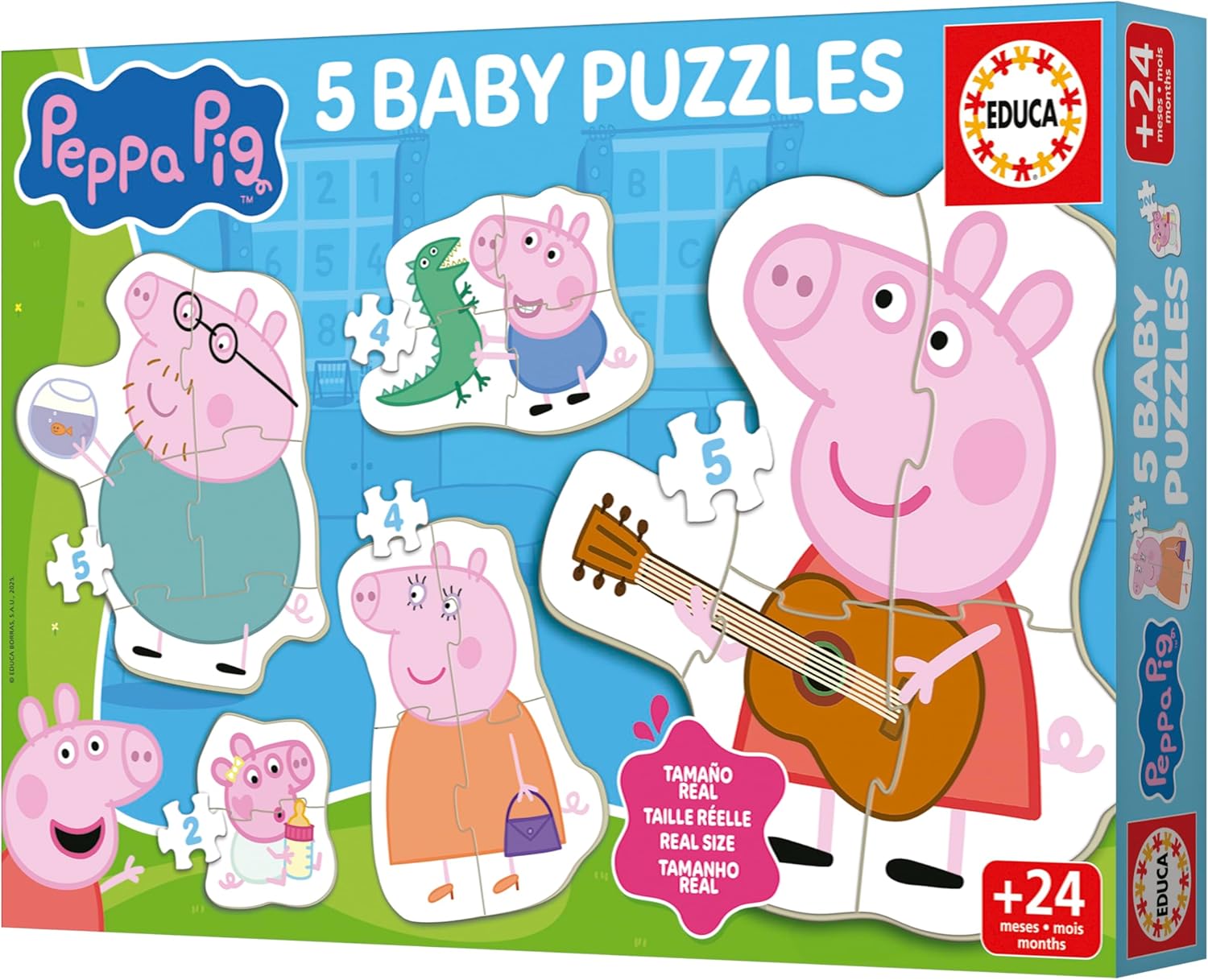 Puzzle pentru copii  Educa 5 in  1 - Familia Peppei Pig