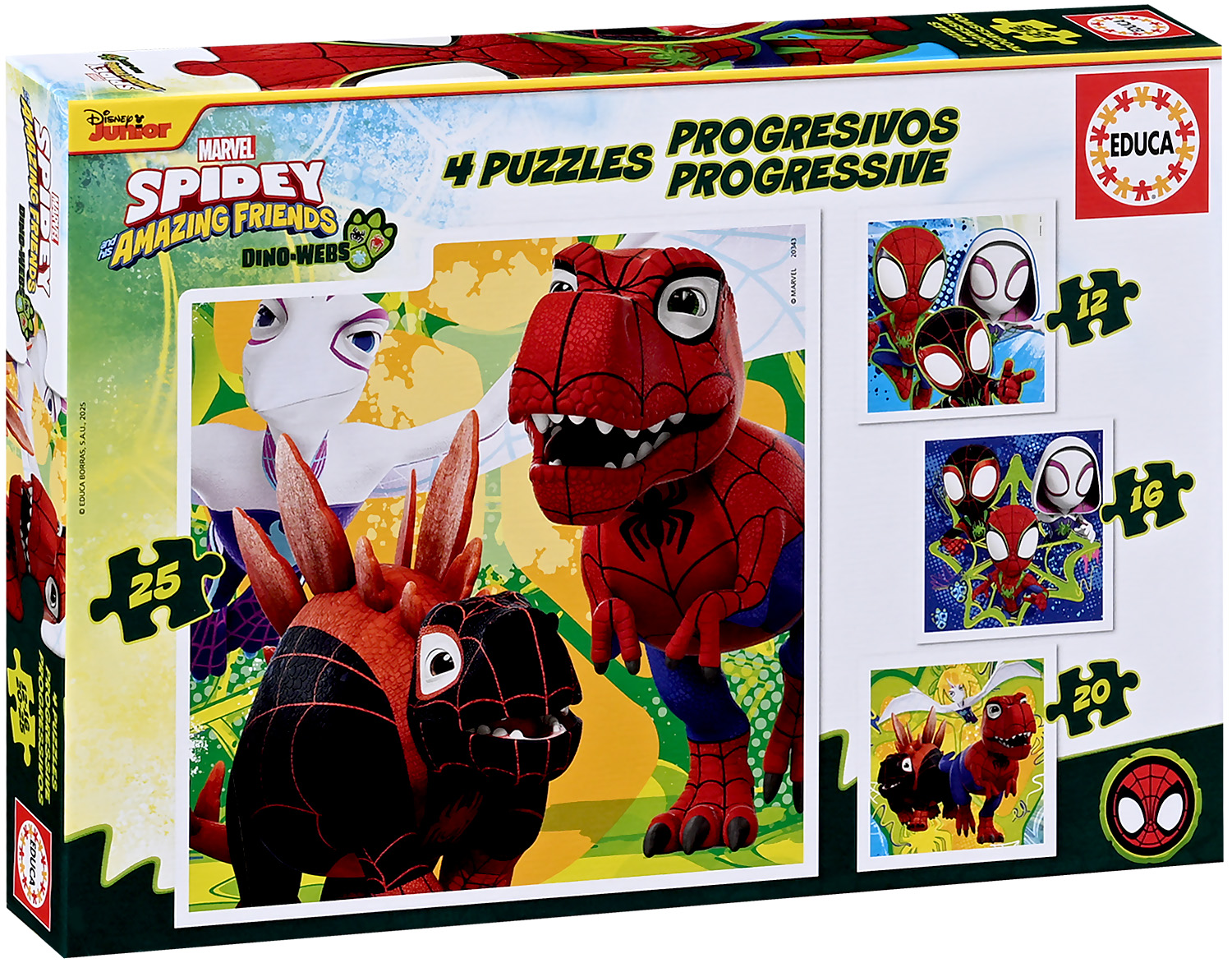 Puzzle pentru copii Educa 4 în 1 - Dinozaurii păianjeni