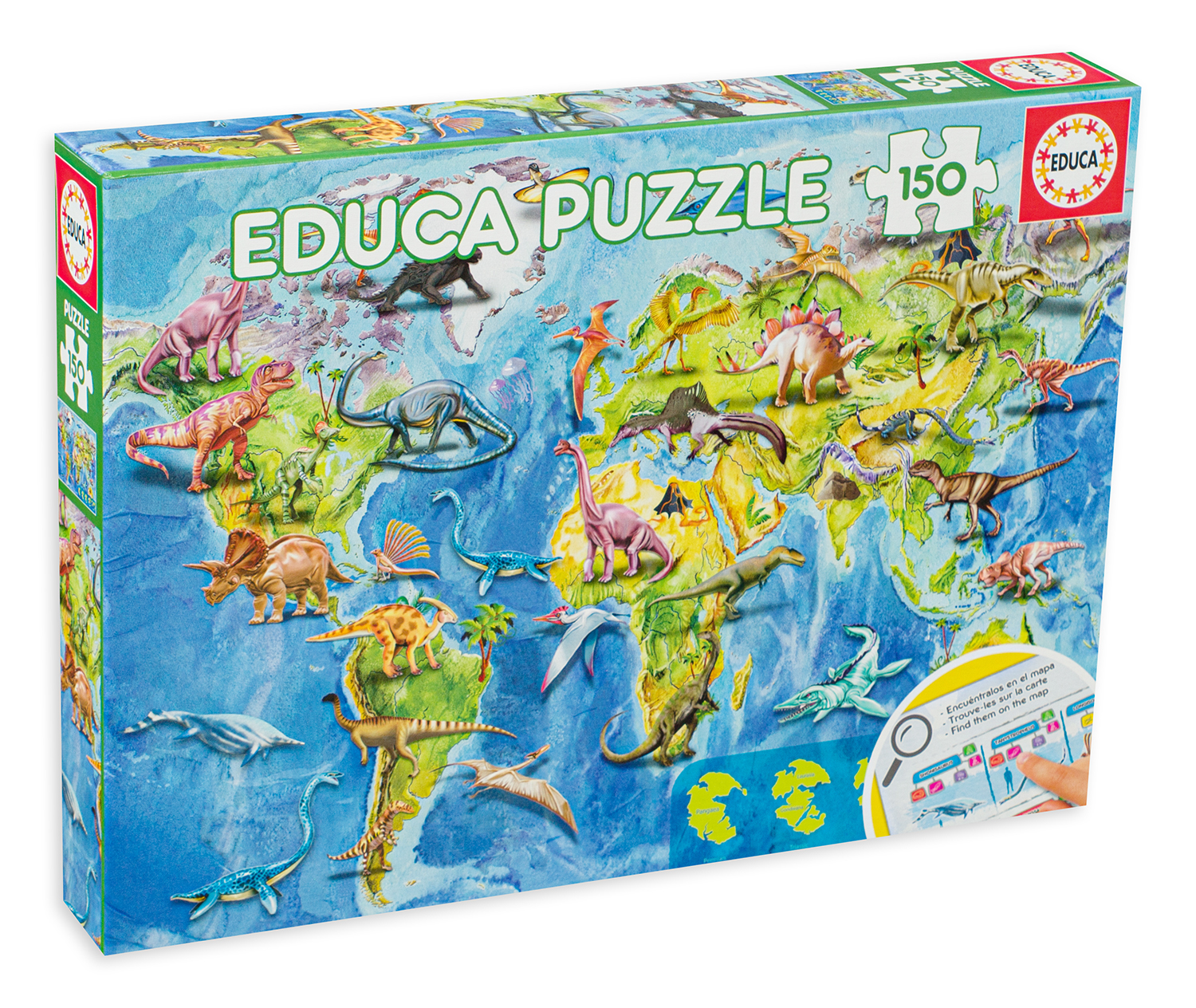 Puzzle pentru copii Educa din 150 de piese - Harta lumii cu dinozauri