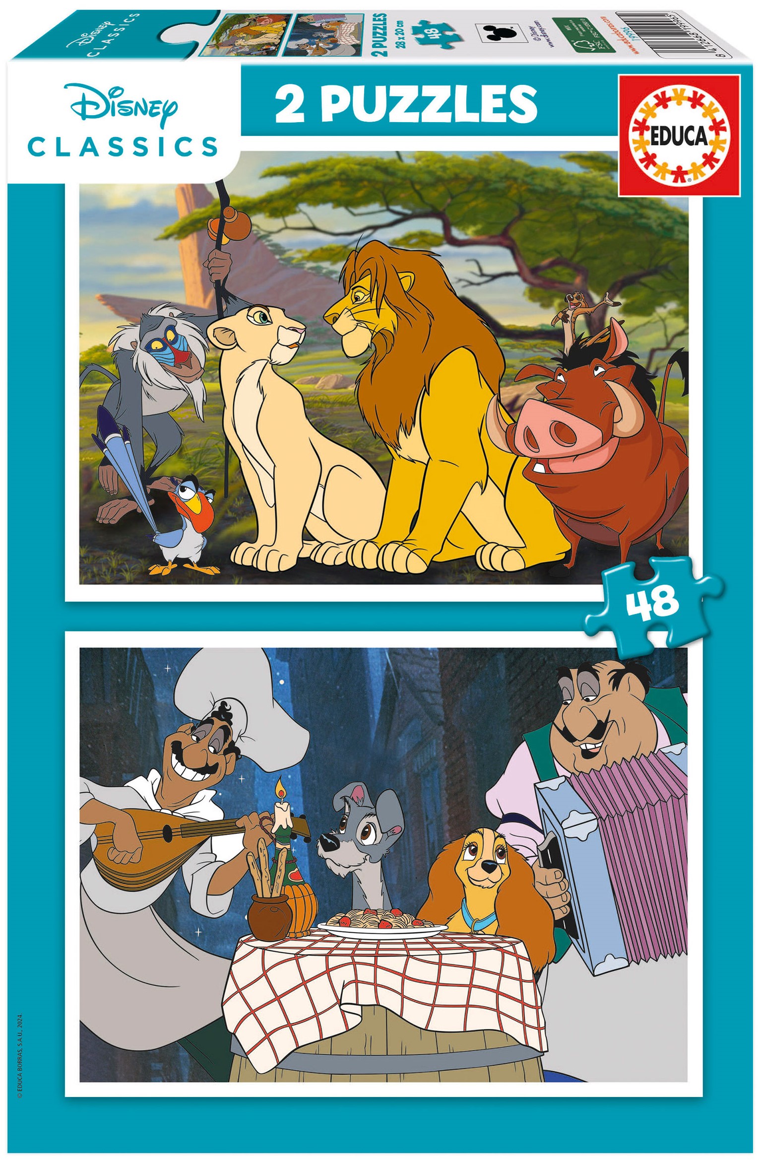 Puzzle pentru copii Educa din 2 х 48 de piese - Animale Disney
