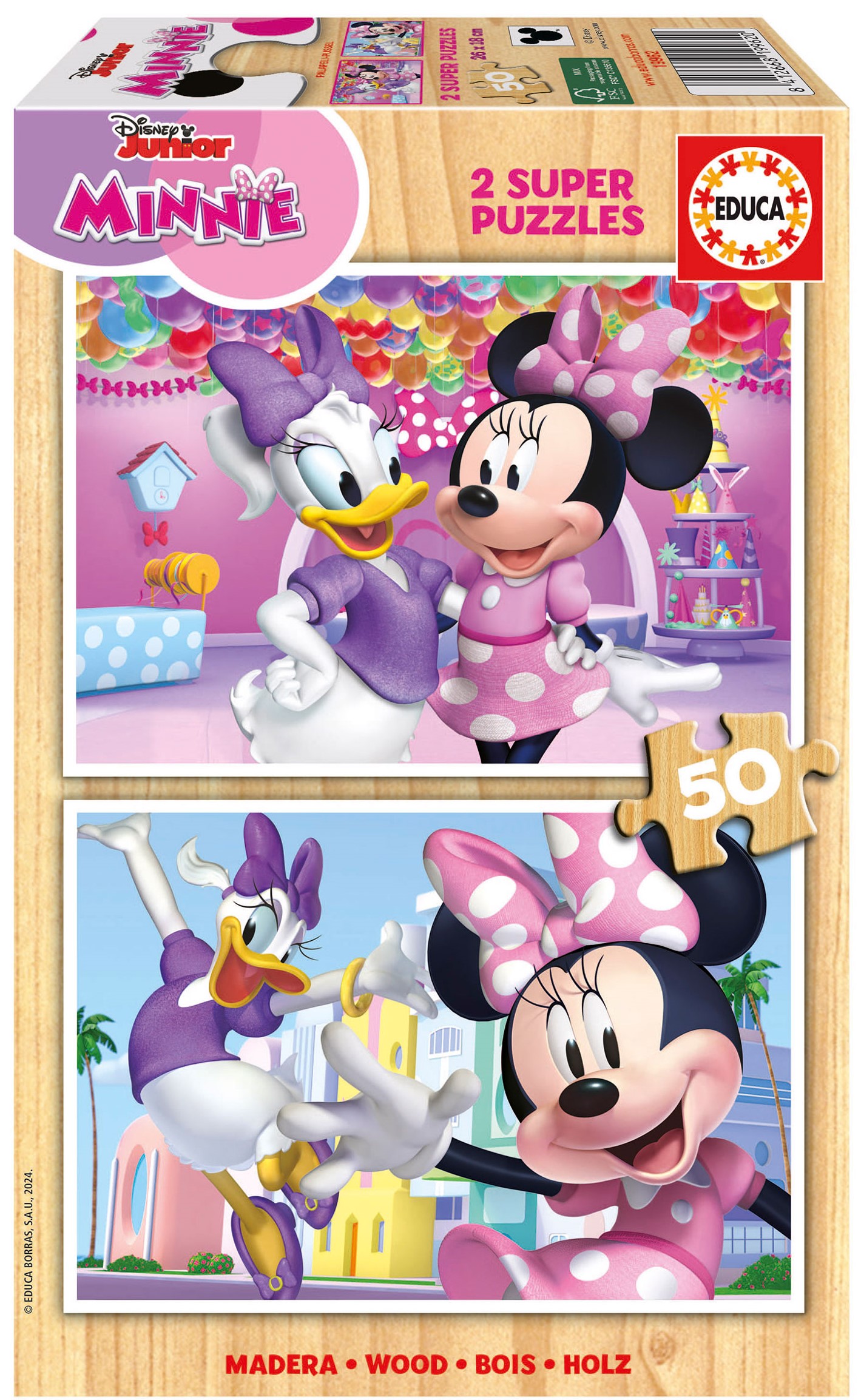 Puzzle de lemn pentru copii Educa din 2 х 50 de piese - Minnie Mouse