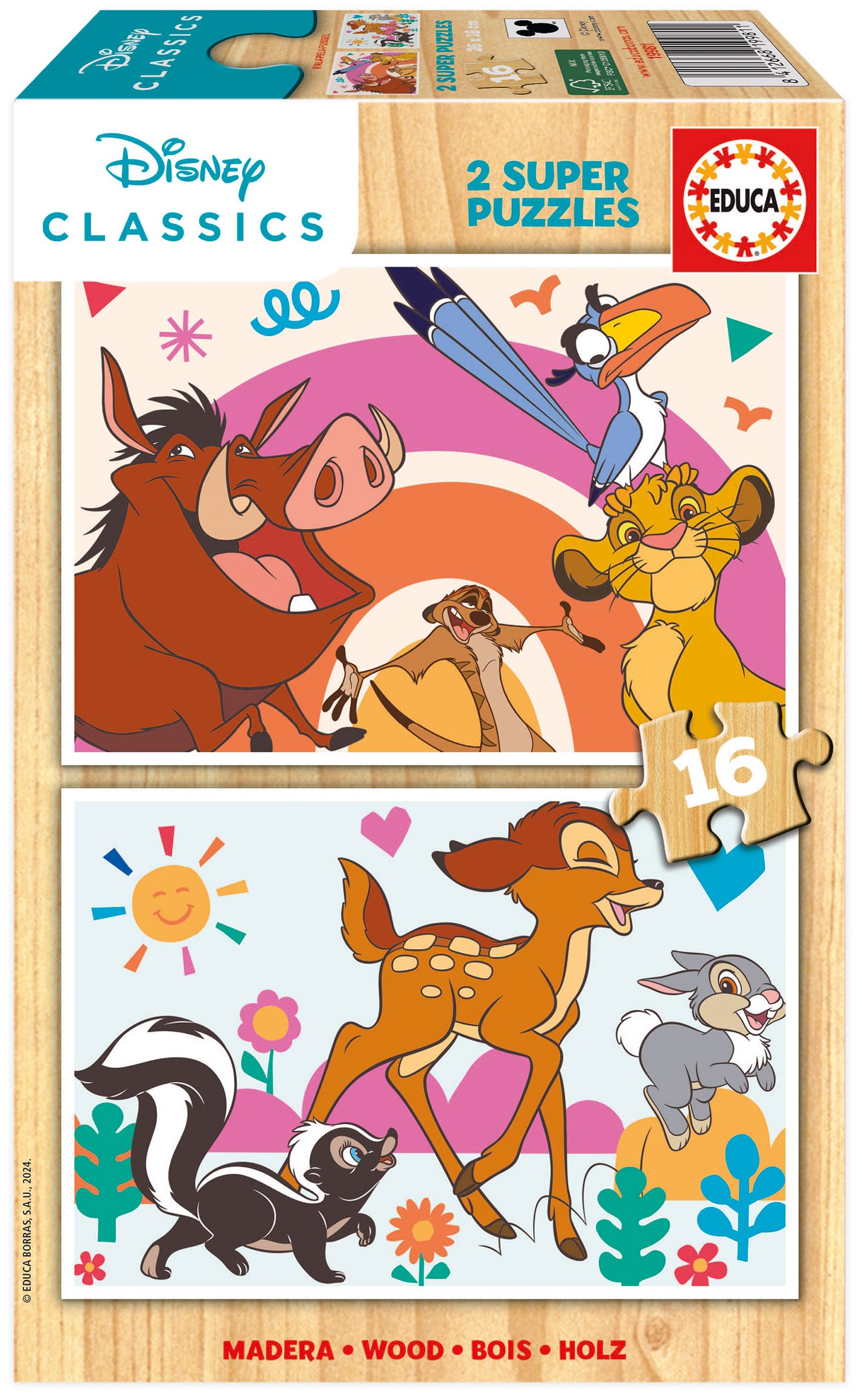 Puzzle de lemn pentru copii Educa din 2 x 16 piese - Animale Disney