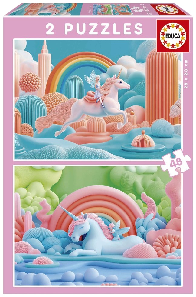Puzzle pentru copii Educa din 2 x 48 piese - Unicorni magici