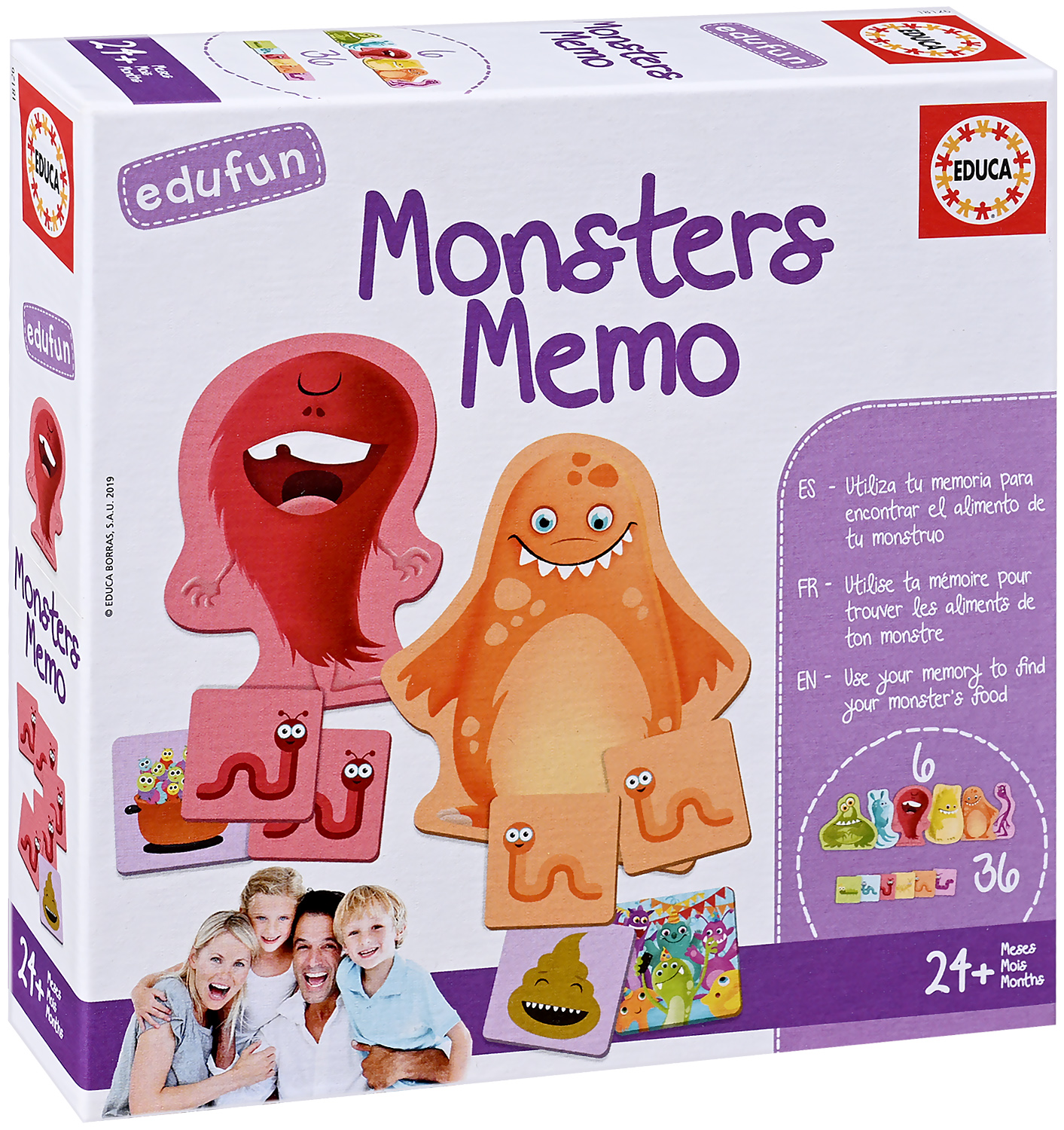 Puzzle pentru copii Educa de 40 de piese - Memo monstrii, joc de carti