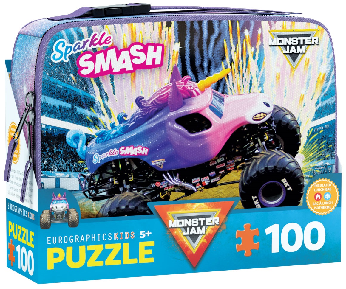 Puzzle pentru copii  Eurographics din 100 piese - Pachet de prânz  "Monster Jam: Sparkle Smash"