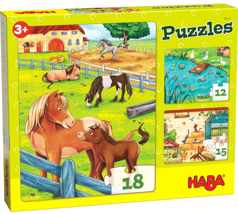 Puzzle pentru copii Haba - Animalele din ferma, 3 bucati