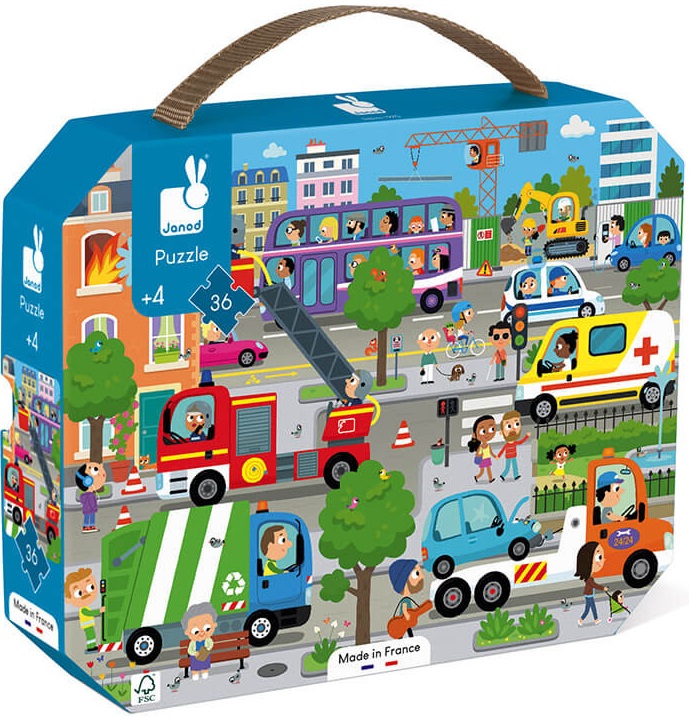 Puzzle in valiza pentru copii Janod - Oras, 36 piese